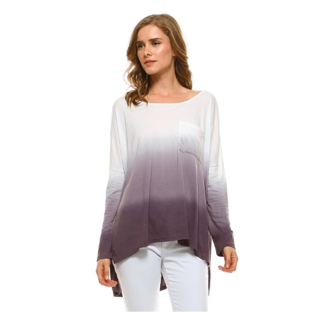 Dip Dye Tunic Long Sleeve Purple Taupe